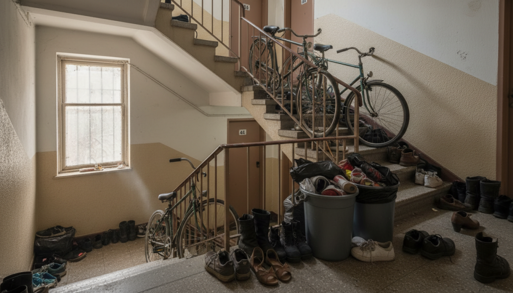 découvrez quelles démarches engager pour obliger un voisin à retirer ses affaires encombrantes (vélos, chaussures, poubelles) des parties communes de l'escalier et préserver un espace partagé agréable.